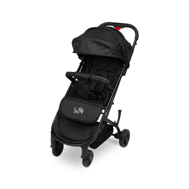 Carucior sport copii Caretero Sfera Black cu spatar reglabil, capotina, centuri de siguranta, husa de ploaie, pliere compacta si sistem troller compatibil cu avion