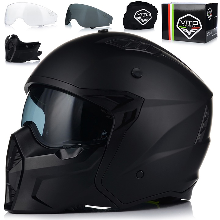 Casca Moto, Vito Predator, Negru/Mat, Vizor 2X, Protectie UV, ABS, ECE 22.06, S 55-56 cm