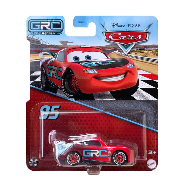 Метална кола Hot Wheels, Disney Pixar Cars, Global Racers Cup, Lightning McQueen, мащаб 1:55, Червен