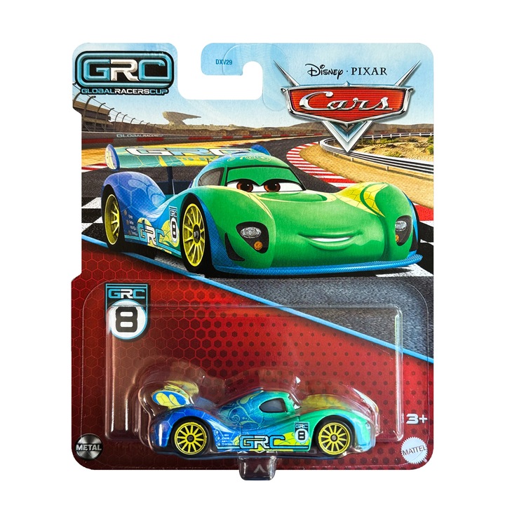 Метална кола Disney Cars, Глобална състезателна купа Carla Veloso, 1:55, синьо и зелено