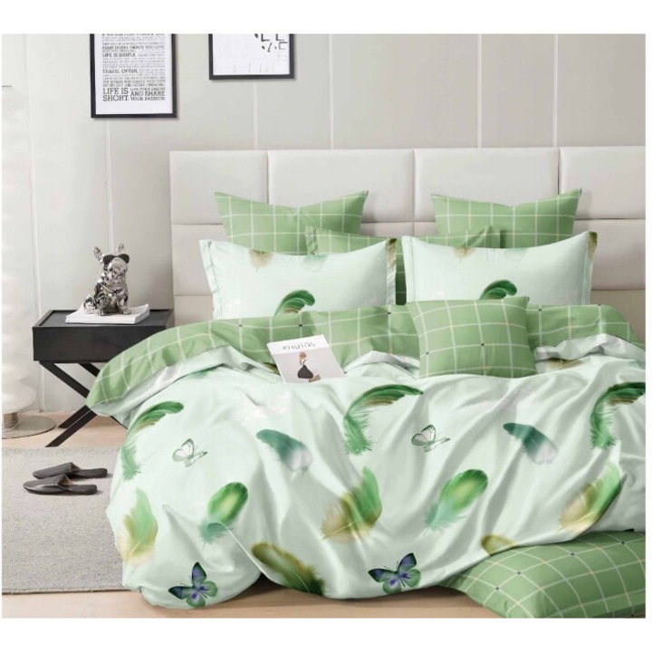 Lenjerie de pat dublu, 6 piese, 2 persoane, 180x200 cm, multicolor M12