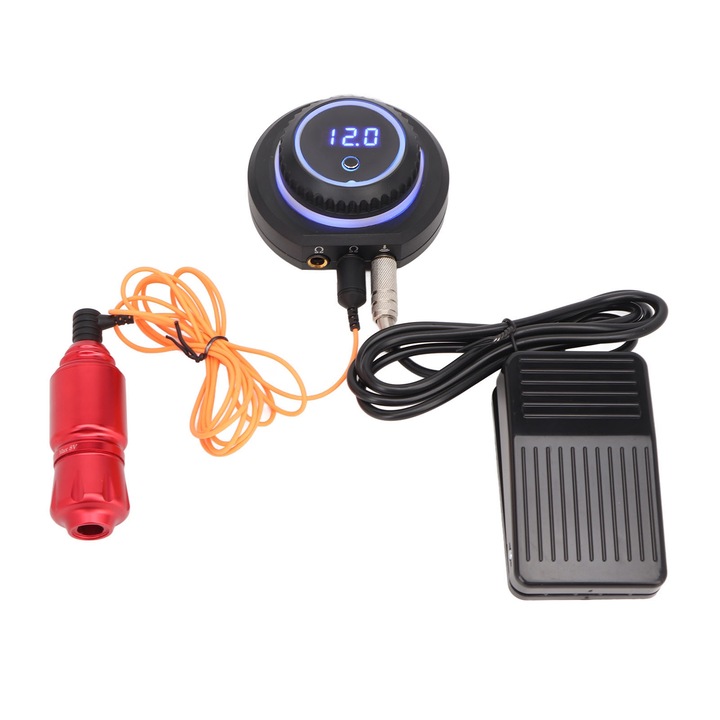 Jormftte tetováló felszerelés szett, toll típusú tetoválógép, állítható tápegység, piros, 8.5cm x 3.2cm