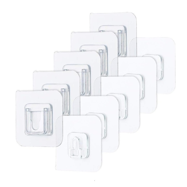 Set 5 Perechi De Carlige Adezive Cu 2 Fete Pentru Fixare Si Suspendare Obiecte Fara Perforare, Transparent, 5.7 cm, Luxer
