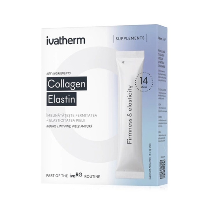 Supliment alimentar Collagen Elastin cu colagen si elastina hidrolizate pentru o piele fermă și elastică, IVATHERM, 14 plicuri