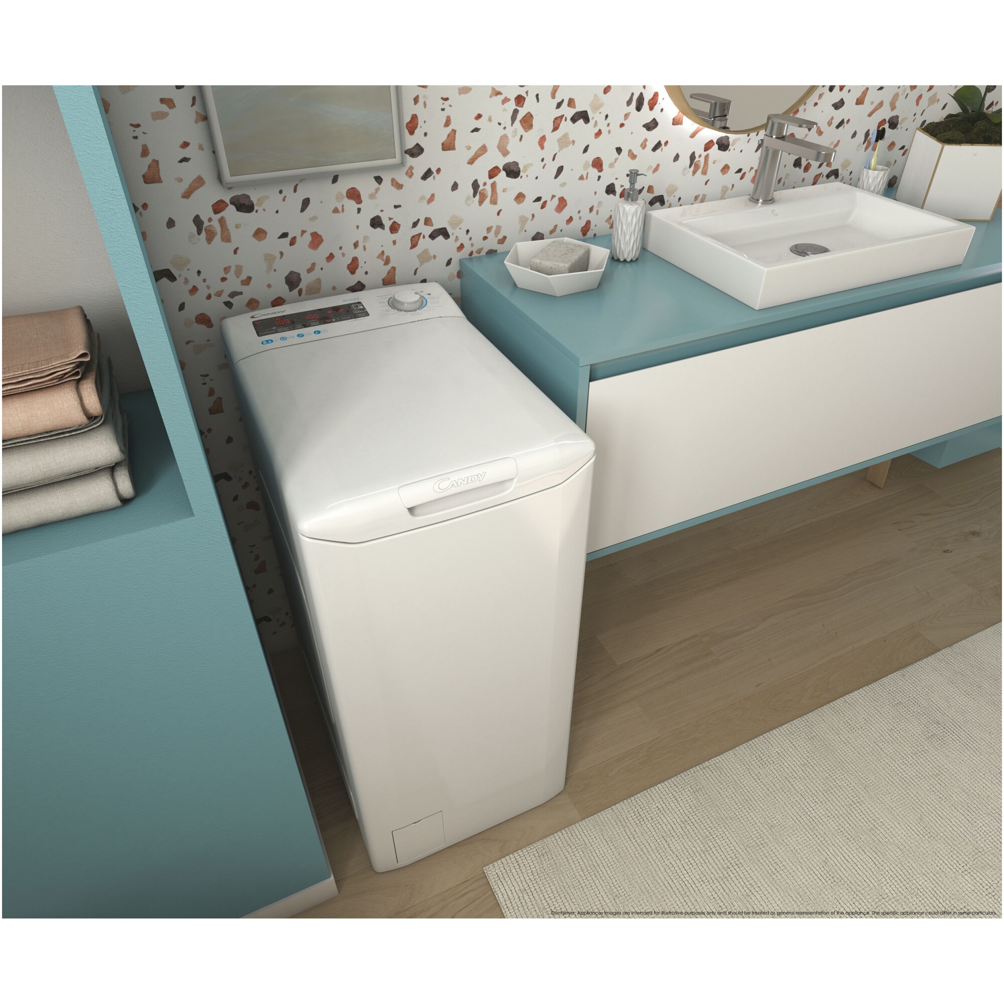 Masina de spalat rufe cu incarcare verticala Candy Smart CSTG282D2/1-S, 8 kg, 1200 RPM, Mix Power Systems, Gentle touch opening, Clasa D, Alb