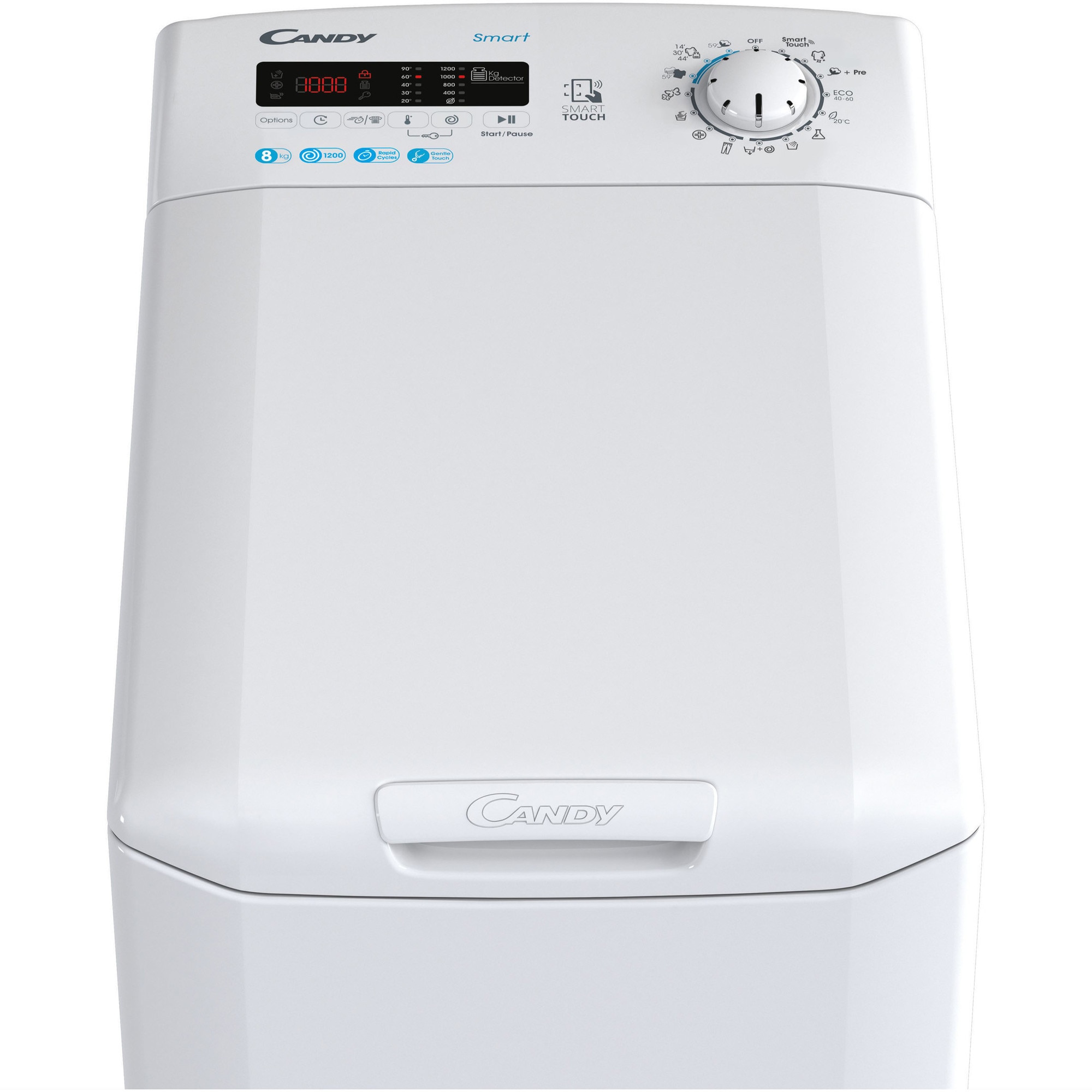 Masina de spalat rufe cu incarcare verticala Candy Smart CSTG282D2/1-S, 8 kg, 1200 RPM, Mix Power Systems, Gentle touch opening, Clasa D, Alb