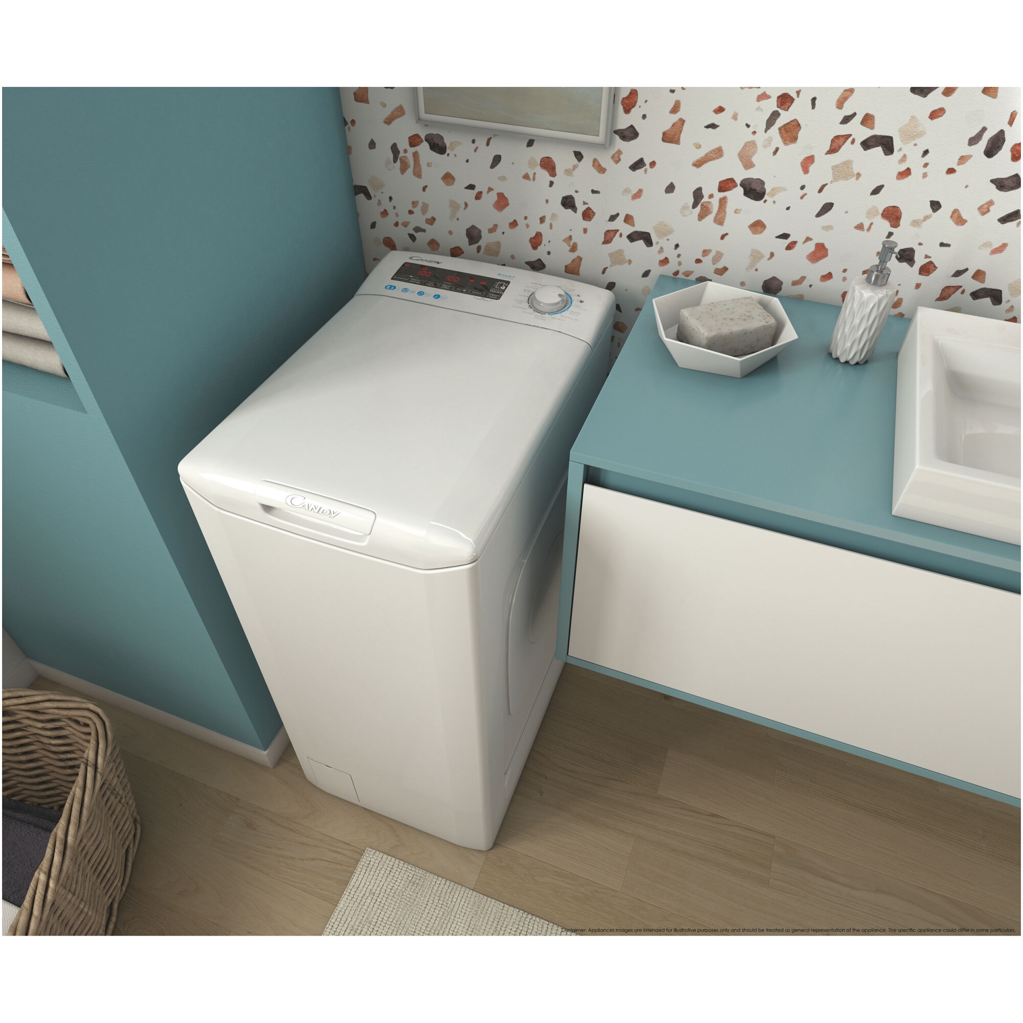 Masina de spalat rufe cu incarcare verticala Candy Smart CSTG282D2/1-S, 8 kg, 1200 RPM, Mix Power Systems, Gentle touch opening, Clasa D, Alb