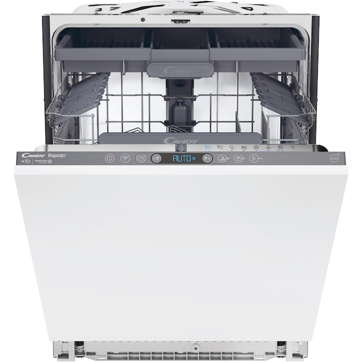 Съдомиялна за вграждане Candy Rapido CI 4C4F1A, 14 комплекта, 8 програми, Class C, WiFi, 4Digit Blue Display, SS TUB, Speed-Drive Inverter Motor, MaxiTUB, Automatic Open Door, Start Delay, 60 cm