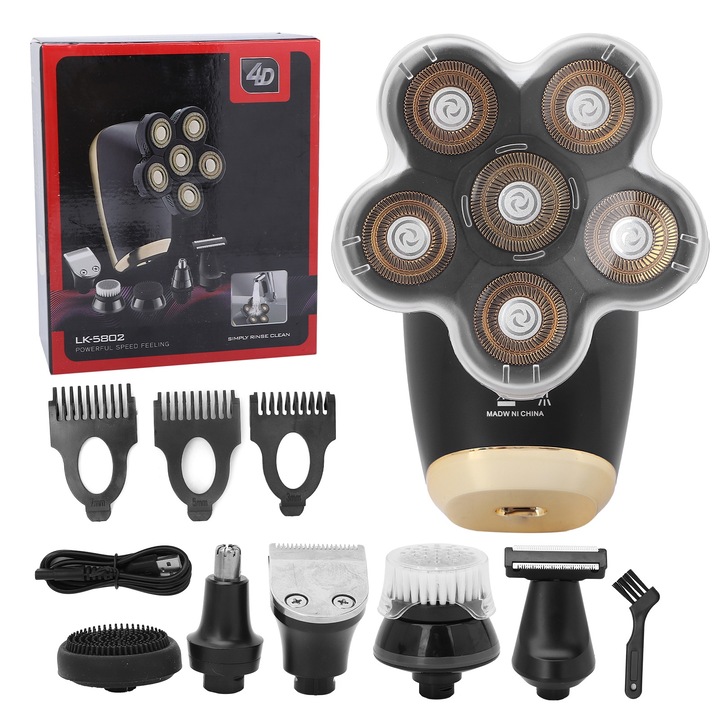 Longziming 6-в-1 електрическа самобръсначка, водоустойчива, презареждаща се с USB, златна