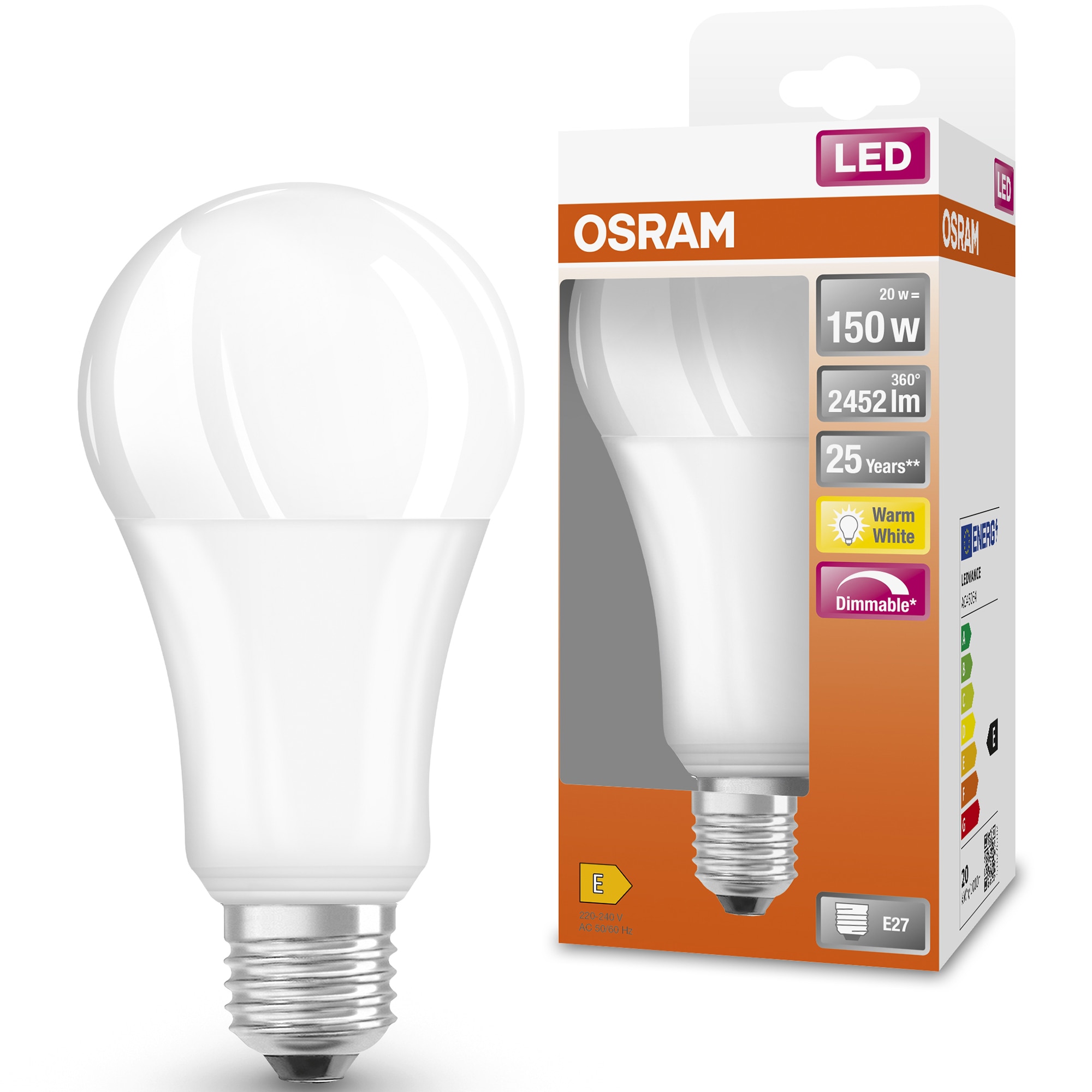Bec LED OSRAM Superstar, A150, E27, 20W (150W), 2452 lm, dimabil, lumina calda (2700K), clasa energetica E