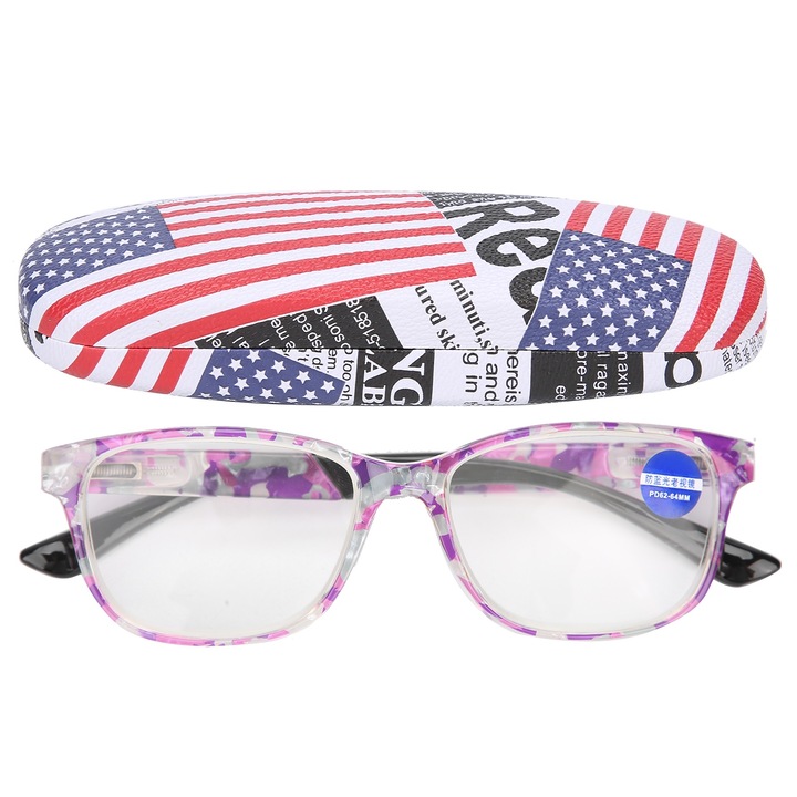 Ochelari de citit unisex, Mmgoqqt, cu protectie impotriva luminii albastre, rama florala mov, +100