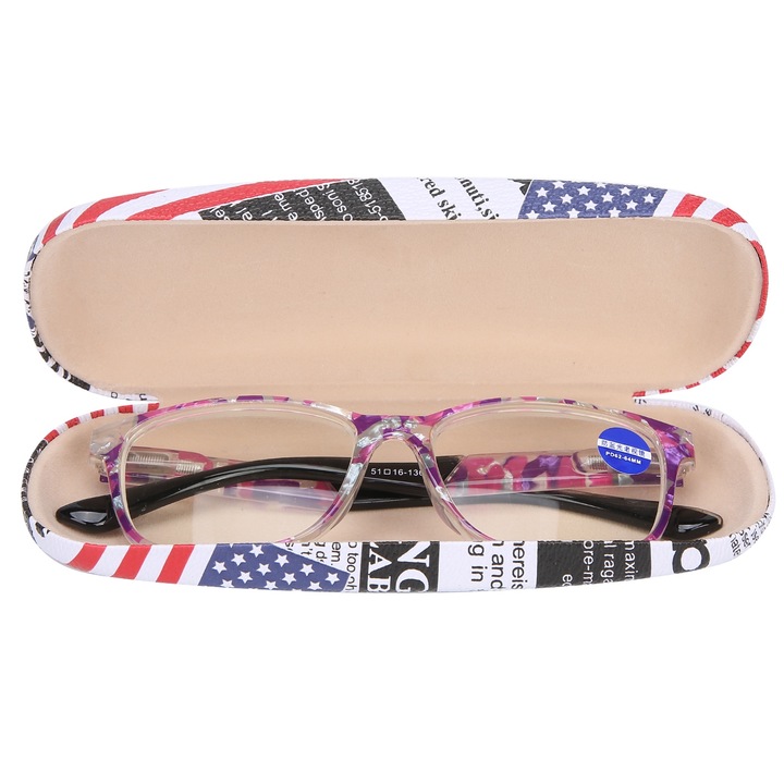 Ochelari de citit unisex, Mmgoqqt, cu protectie impotriva luminii albastre, rama florala mov, +100