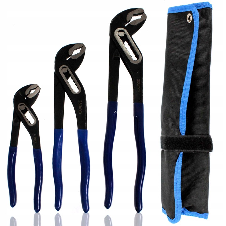 Set de 3 chei ajustabile pentru tevi, Falon-Tech, 175x240x300mm, antiderapant, otel crom-vanadiu