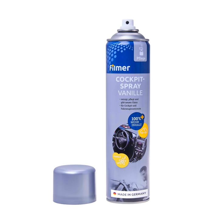 Spray intretinere bord Filmer, curata si reimprospateaza ornamente interior auto din plastic, lemn si imitatie piele, aroma Vanilie 600ml