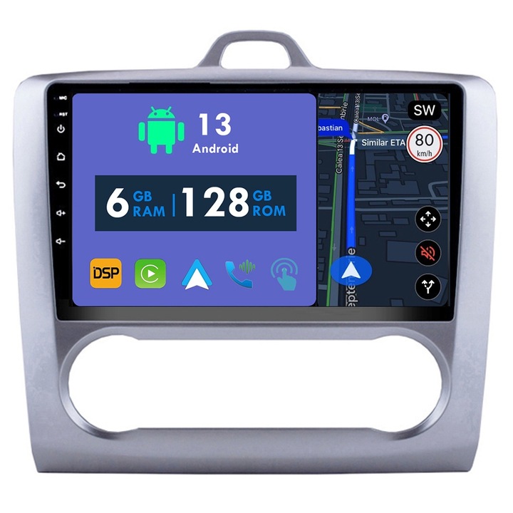 GPS navigációs CarPlay rádió Ford Focus 2 Mk 2 2004 - 2011 AC Android Auto Stereo Bluetooth érintőképernyőhöz 6 GB RAM, 128 GB ROM