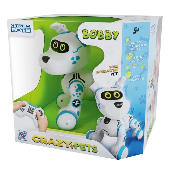 Интерактивен робот - куче XTREM BOTS Bobby, Дистанционно управление за програмиране на 40 функции, 5+ години