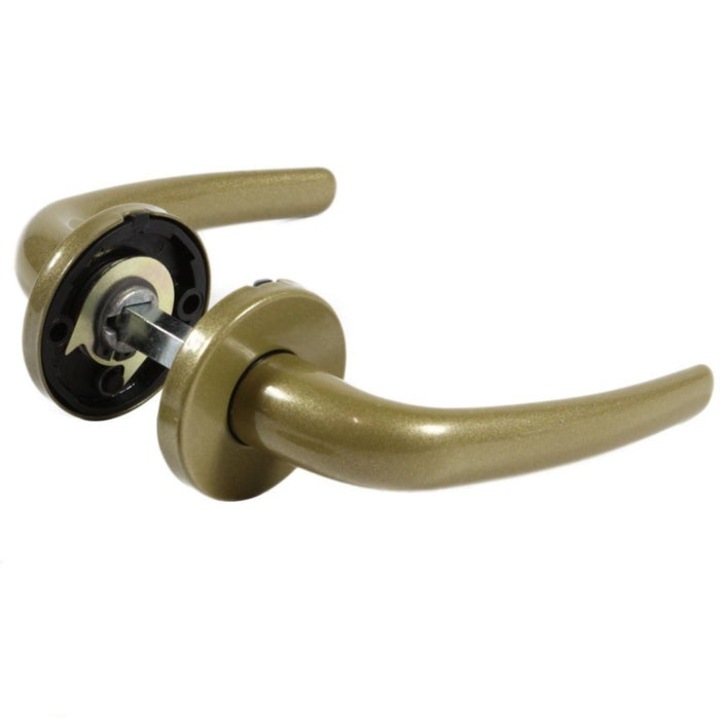 Maner cu rozeta rotunda pentru usa interior, Arad, aluminiu, auriu, 110 x 50 mm