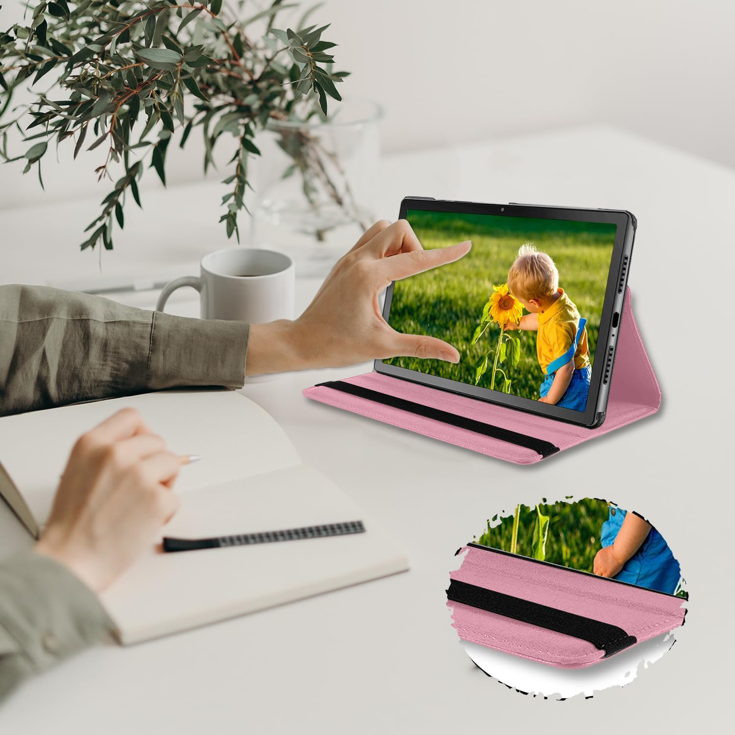 Husa tableta, Compatibil cu Samsung Galaxy Tab A9 8.7", Rotativ 360°, Roz