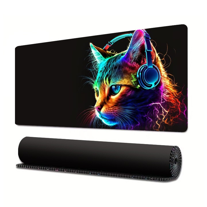 CloudCradle professzionális játék egérpad, 100 x 50 cm, gumírozott, csúszásgátló, szakadásgátló öltések, vízálló, többszínű, macska minták a zene élvezetéhez