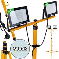Proiector LED 2 x 50 W cu trepied telescopic, alb rece, 6500 K, Keltin K02053