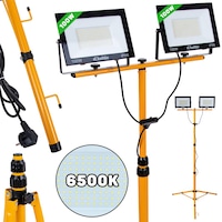 Proiector LED 2 x 100 W cu trepied telescopic 60-160 cm, 20000 lm, alb rece 6500 K, IP66, cablu 1,5 m, Keltin K02050