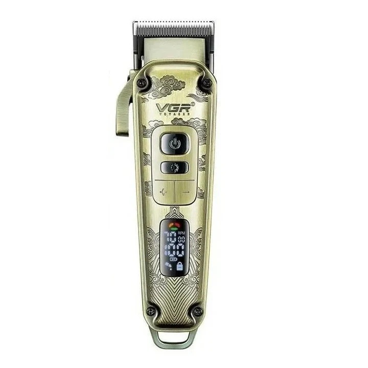 Акумулаторен тример, VGR V-005, Mетален корпус, 8 разделителя, Oстрие от неръждаема стомана, Златен