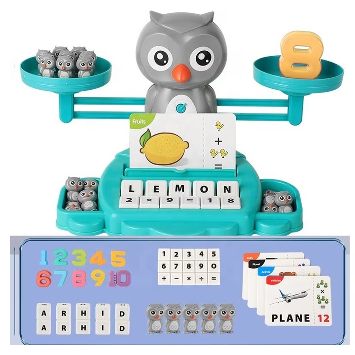 Jucarie Bufnita tip Balanta, Set Joc tip Balanta Educativ si Interactiv, Montessori, Pentru Copii si Joc de Iinvatare a Numerelor Pentru Baieti si Fete de 3 4 5 ani
