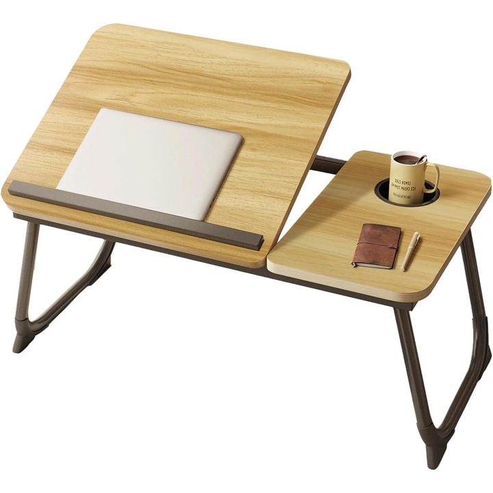 Masa Pliabila pentru Laptop, Reglabila cu 5 Unghiuri, Impermeabila, Portabila, 56x33cm, Lemn