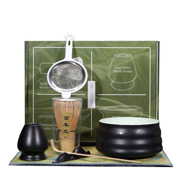 Японски комплект за чай Matcha 7 бр, черно зелен