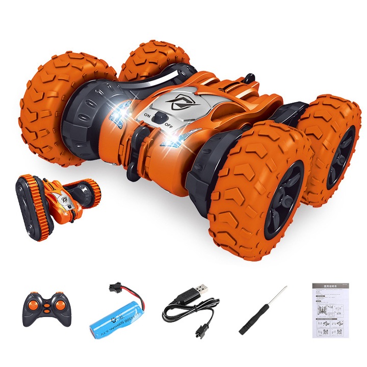 2 az 1-ben távirányítós autó, Fudisenn, narancssárga, 360 fokos forgás, lámpákkal