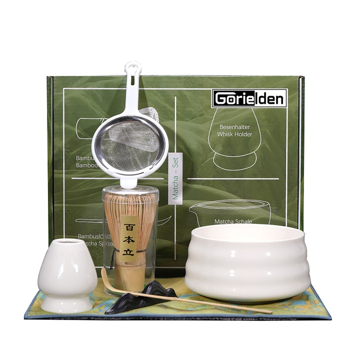 Set de ceai japonez Matcha 7 buc, alb