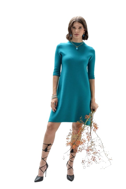 Rochie dama Tricotata Midi Hermina 122, Turcoaz