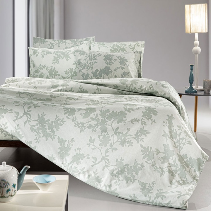 Set lenjerie de pat, Guy Laroche, bumbac, husa pilota, 165 x 225 cm, fata de perna, verde