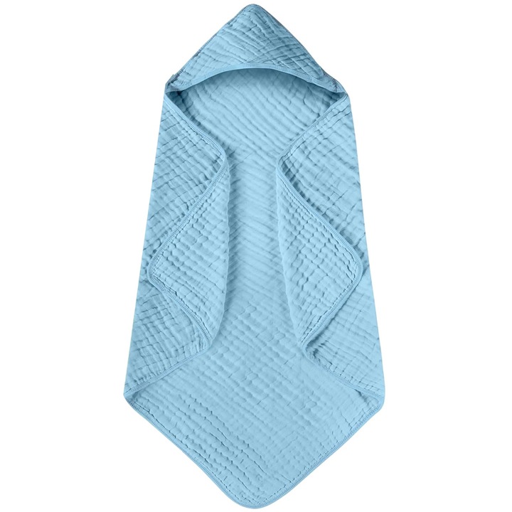 Prosop De Baie Pentru Bebelusi, Axroad Mall, 0-3 luni, Prosoape din muselina, Super absorbant, Uscare rapida, Tifon de bumbac, Hipoalergenic, Moale si prietenos, Potrivit pentru nou-nascuti, 90 x 90cm, Albastru