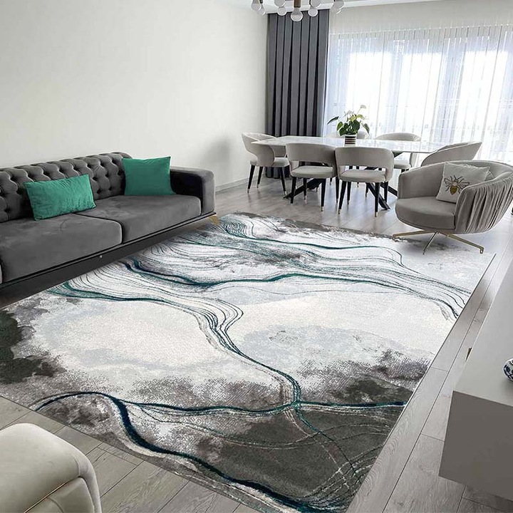 Covor Modern EFES, Gri/ Verde, 150x230 CM, Cod: HE780