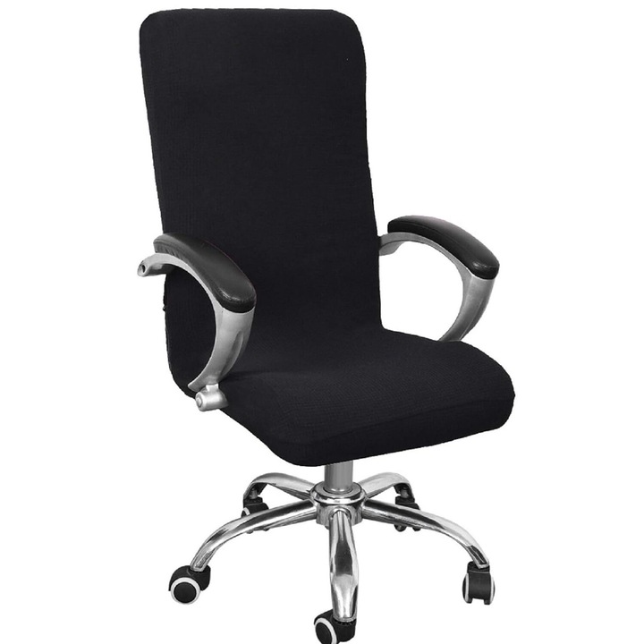 Универсален калъф за офис стол, ластик, ластик и цип за фиксиране, черен, максимална височина на облегалката със седалката 70 ~ 80 см