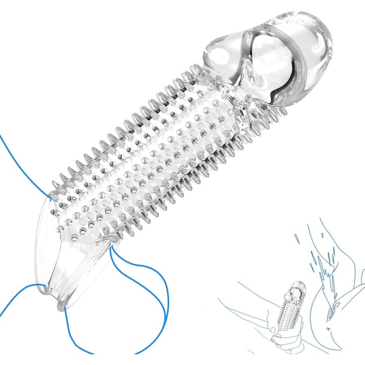 Manson de prelungire penis, PsAyl®, design realist, stimulare intensa, Extindere de 1.96 inci, Transparent