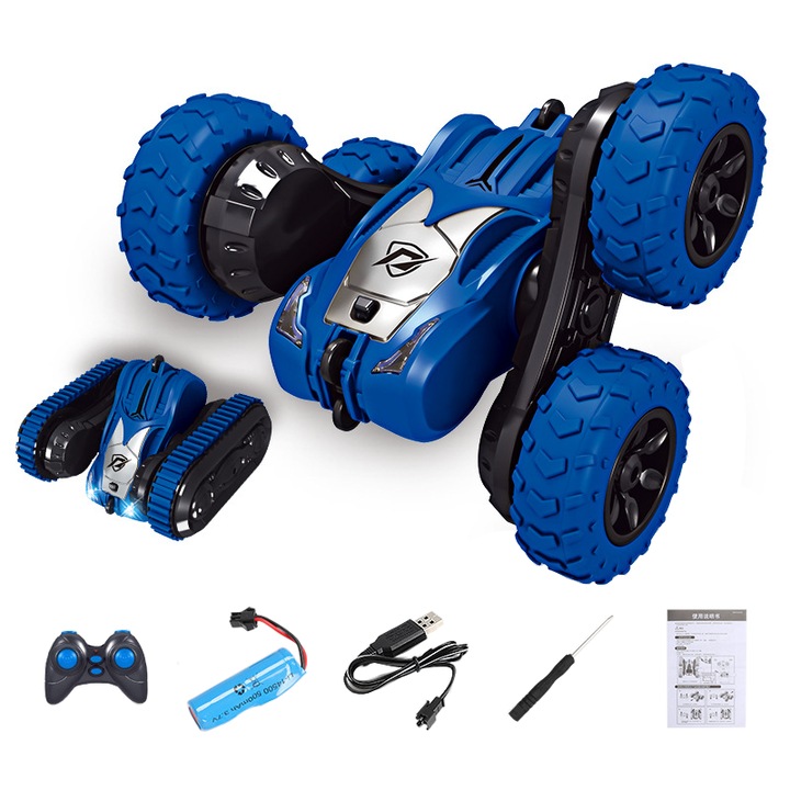 2 az 1-ben távirányítós autó, Fudisenn, kaszkadőr, 360 forgás, kék