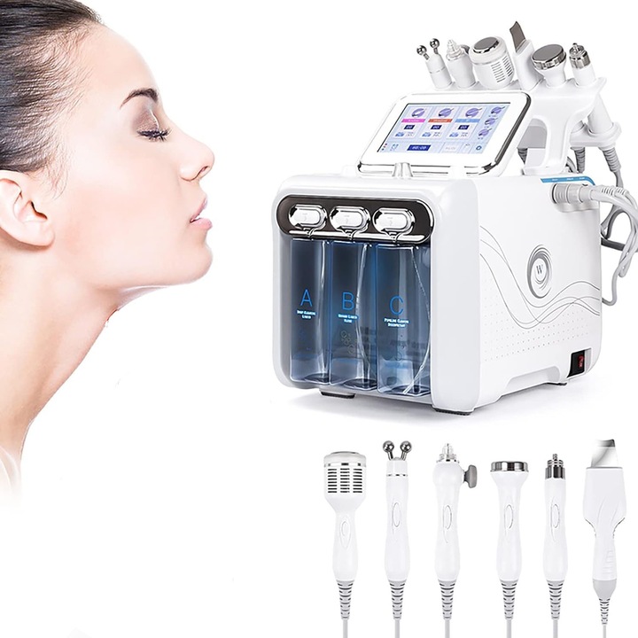 Aparat facial cu hidrogen 6 in 1, MWAOWM, multifunctional, pentru curatare, 30x15x10cm