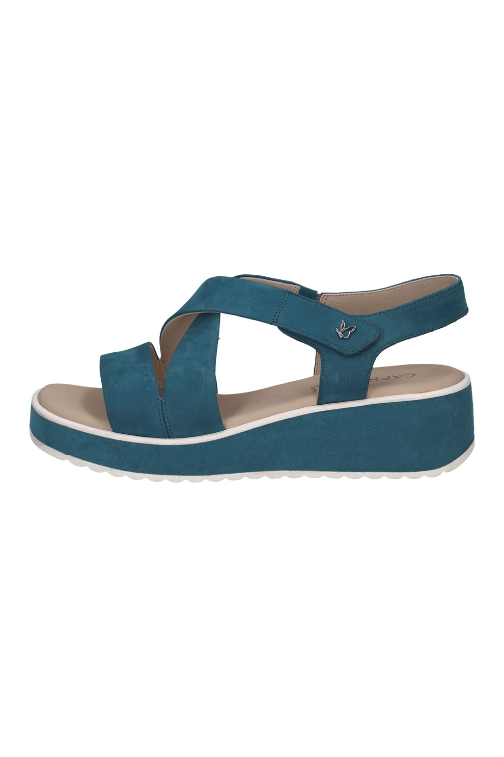 Caprice, Sandale wedge de piele cu velcro, Albastru petrol, 37