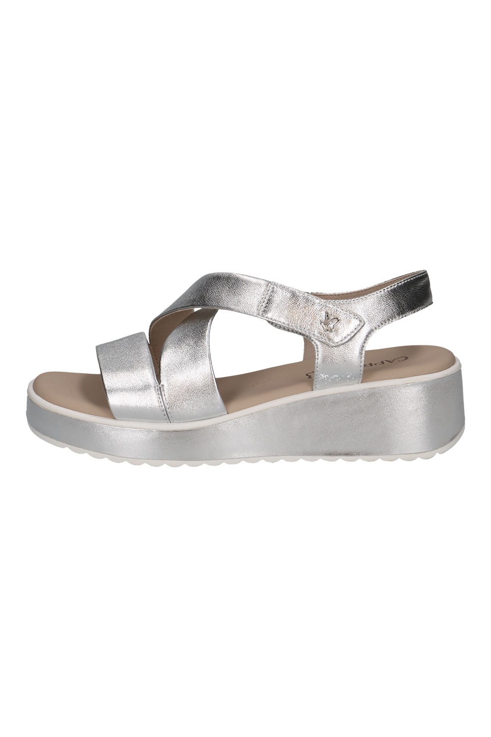 Caprice, Sandale wedge de piele cu velcro, Argintiu, 39