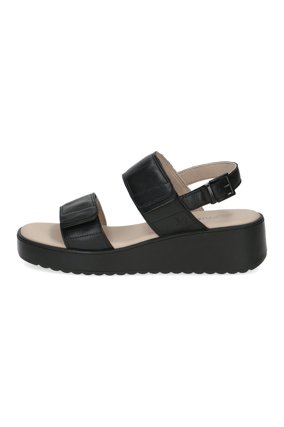 Caprice, Sandale wedge de piele cu velcro, Negru, 37