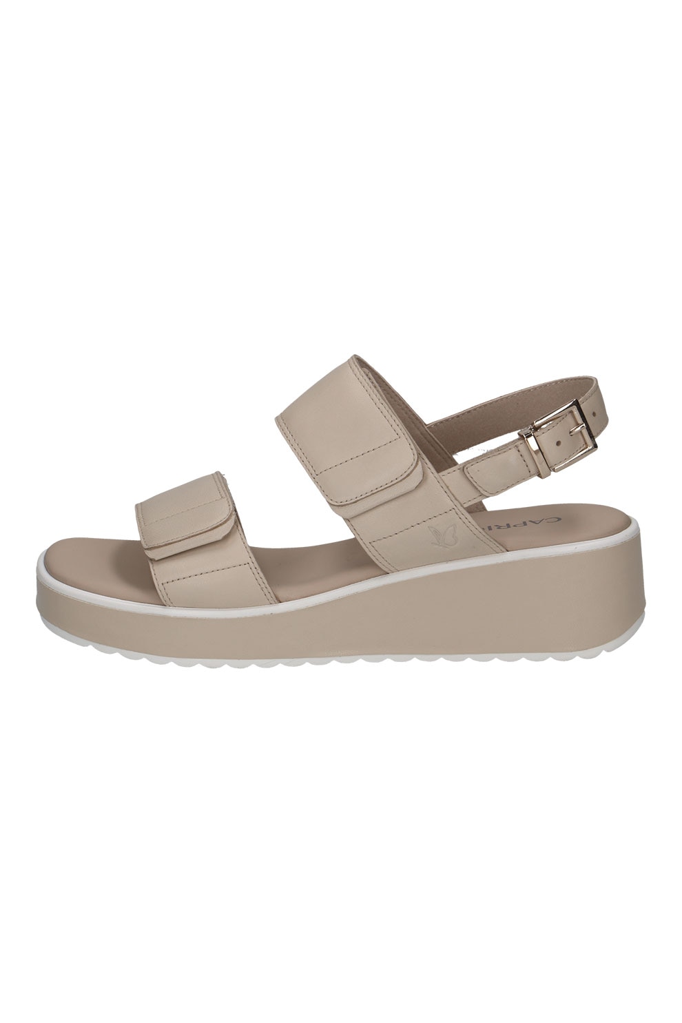 Caprice, Sandale wedge de piele cu velcro, Maro taupe, 38