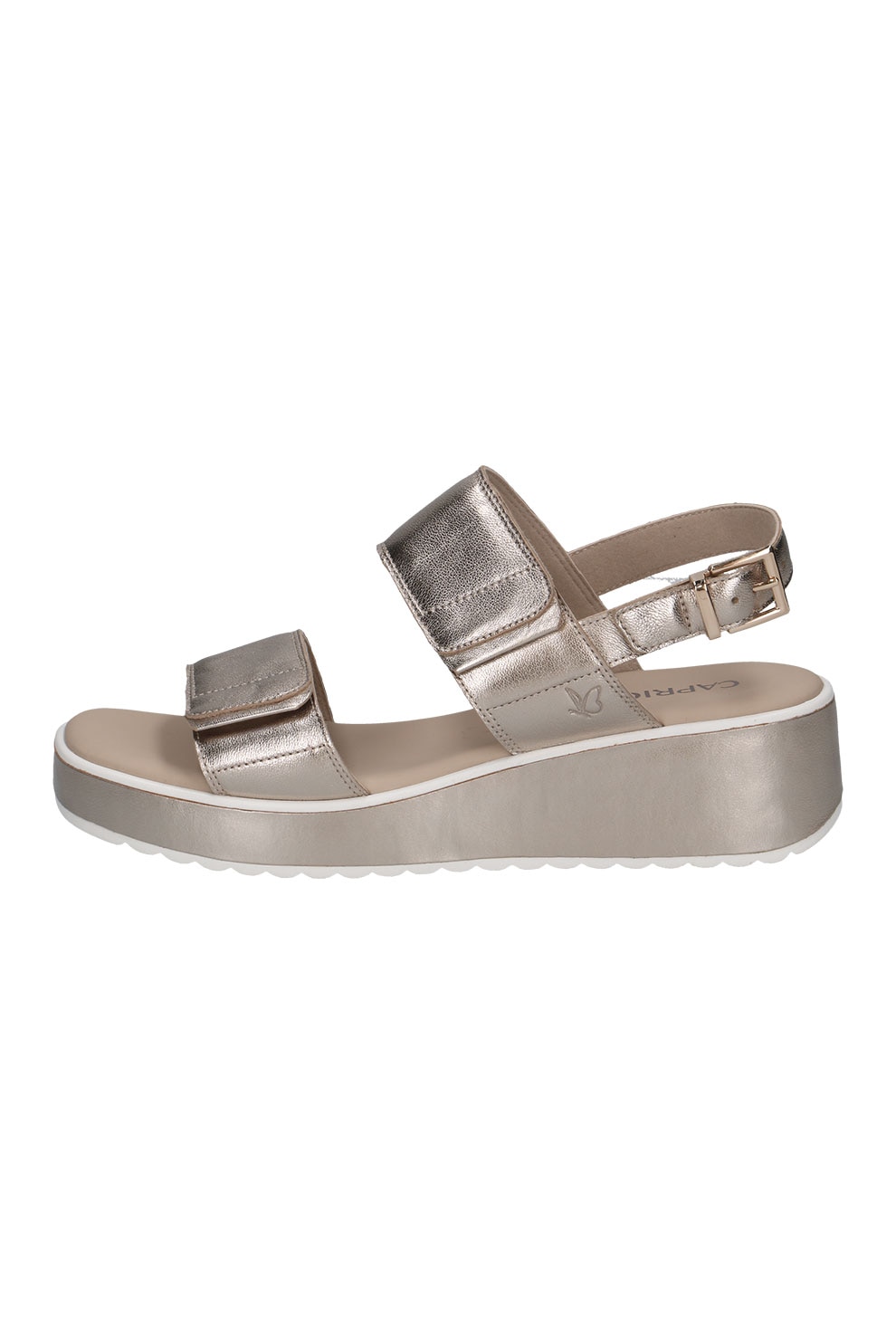 Caprice, Sandale wedge de piele cu velcro, Auriu, 38