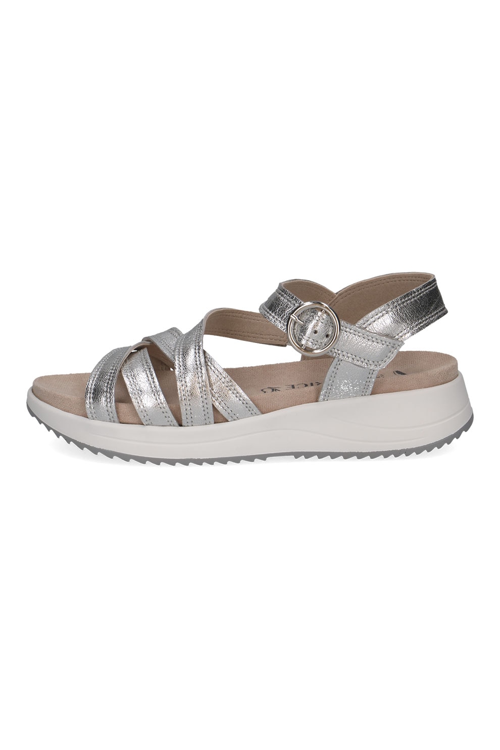 Caprice, Sandale de piele cu barete multiple, Argintiu, 39