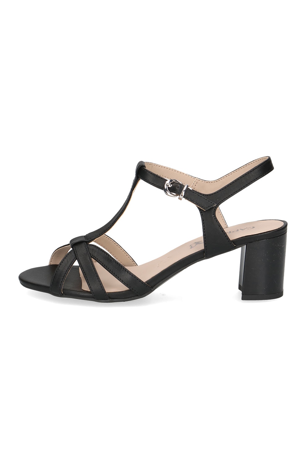 Caprice, Sandale de piele cu toc masiv, Negru, 38