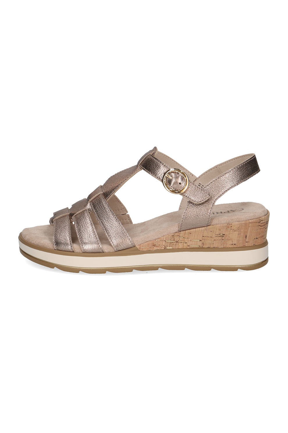 Caprice, Sandale wedge de piele cu o catarama, Bronz, 39