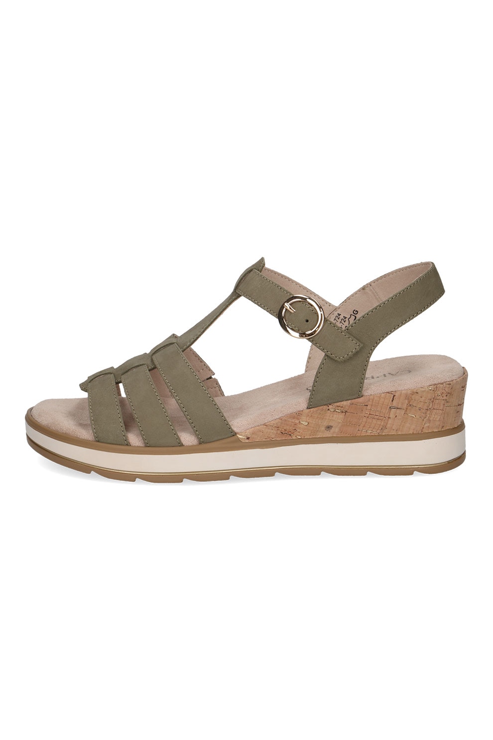 Caprice, Sandale wedge de piele cu o catarama, Verde masliniu, 37