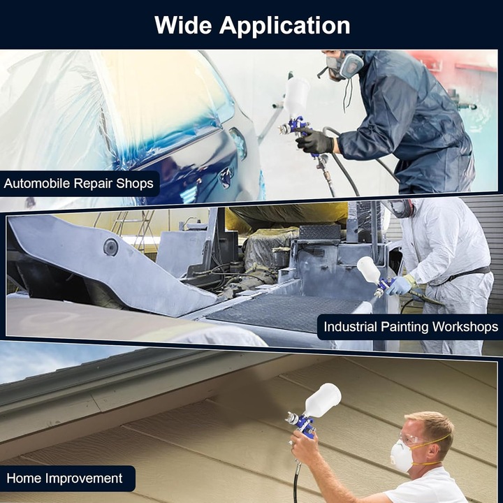 Set Pistol Universal, RorAem, Set Pistol de vopsitcu cu regulator compresor aer 10 bucati cupa amestecare 600cc capace, dispozitiv vopsit aer duze 1.4/1.7/2mm, pentru vopsirea automobilelor si mobilei, Albastru