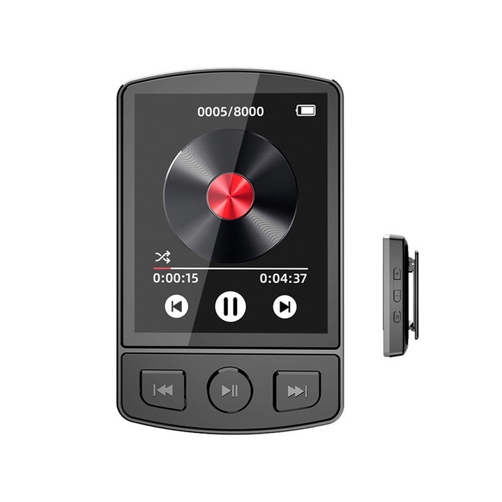 MP3 lejátszó, JESWO, 32 GB, Bluetooth 5.2, sport klip, fekete, 6,5x4x1,6 cm